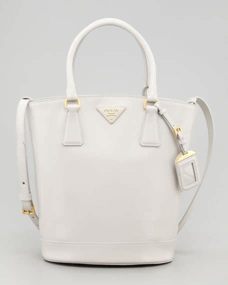 Prada Saffiano Vernice Bucket Bag, Talco 